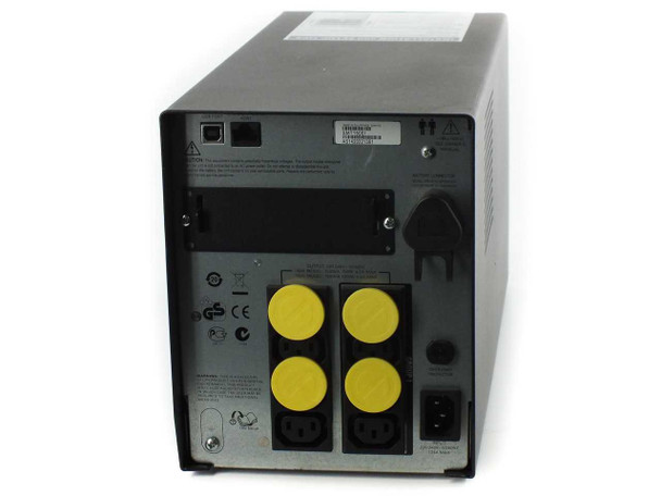 APC SMT1500I Smart-UPS 1500VA — rear panel showing 4 IEC C13 output receptacles with yellow safety covers and IEC C14 input