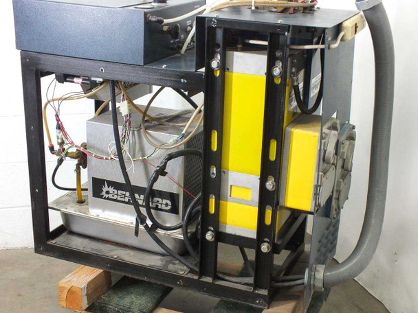 Accu-Weld 5100 interior right side – Bernard cooling unit (yellow/blue) and wiring harness visible with open frame