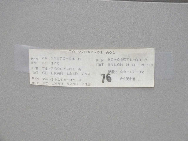 Internal manufacturing label on DEC B400X showing part numbers 74-39270-01, 74-39267-01, 74-39268-01 and date 09-17-92