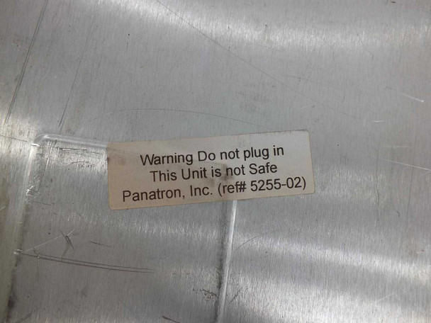 Warning label on CPI VZC-6964A4 chassis – reads 'Warning Do not plug in. This Unit is not Safe. Panatron, Inc. (ref# 5255-02)'