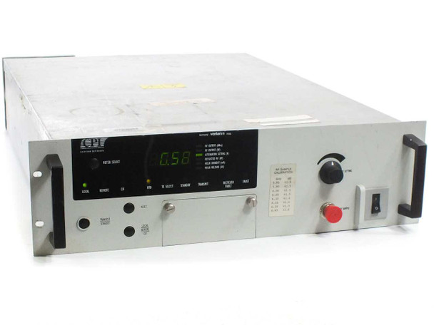 CPI VZC-6964A4 C-Band SATCOM TWT Amplifier – front panel view showing digital LED meter display reading 0.58, control buttons and indicator LEDs