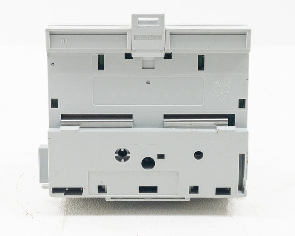 Allen-Bradley 1794-OB16P FLEX I/O module — rear/bottom view showing DIN rail mounting clip, backplane connector slot, and module locking mechanism