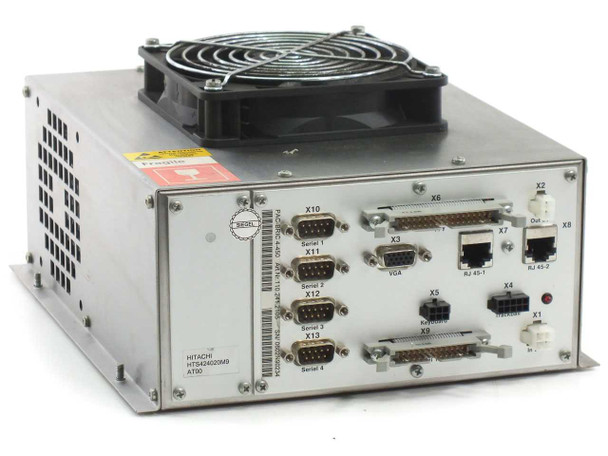 Comsys AG PAC-BRIC 4-450 industrial computer – front I/O panel showing four DB9 serial ports, VGA, RJ45 Ethernet ports, and top-mounted cooling fan
