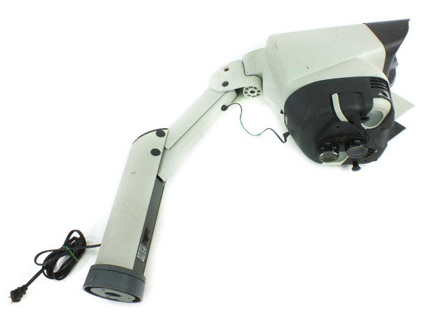 Vision Engineering Mantis microscope — right-side full-length view of articulating boom arm extended with power cord