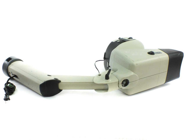 Vision Engineering Mantis microscope — top-side full-length view showing arm fully extended with head horizontal and power cord coiled