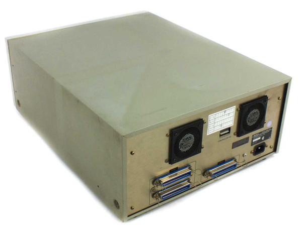 Sony WDC-610 Writable Disk Controller — rear three-quarter view showing dual fans and Centronics parallel connectors