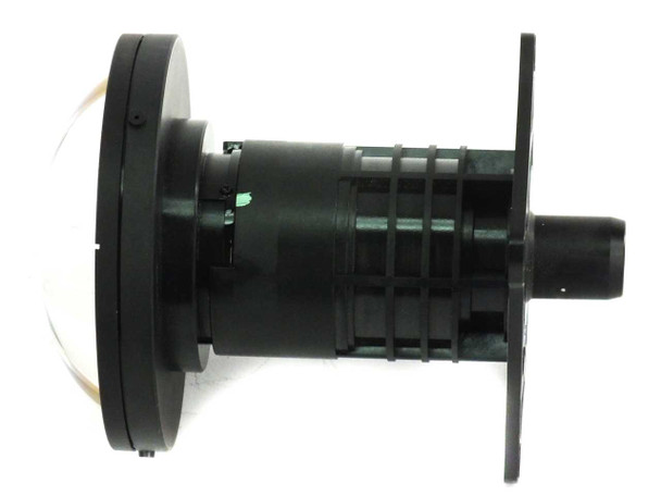 3IN-FE3 fisheye projector lens — opposite side profile view showing barrel, focal adjustment ring, and mounting plate