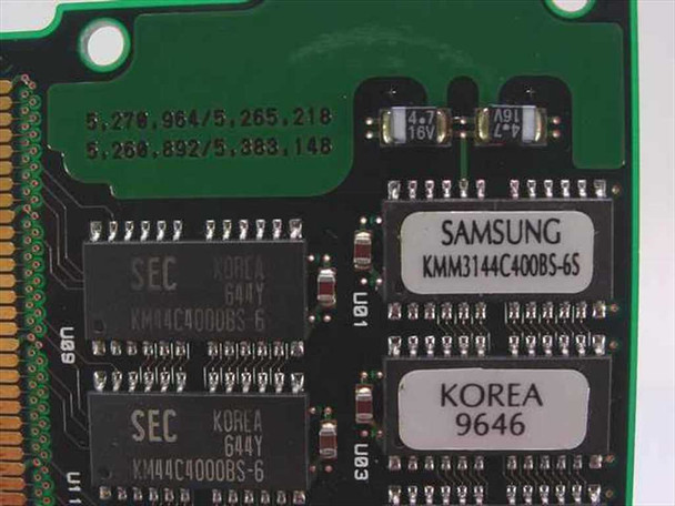 Samsung KMM3144C400BS-65 SIMM — close-up corner showing Samsung and Korea 9646 date code label and SEC KM44C4000BS-6 chip markings
