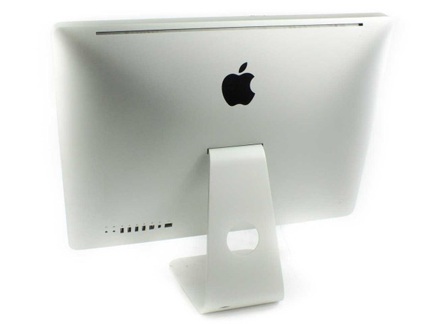 Apple iMac A1311 Mid-2011 rear view showing aluminum enclosure, Apple logo, and vented speaker grille