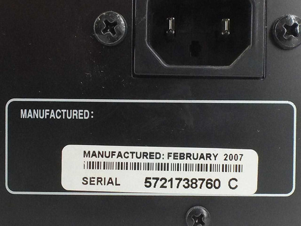 Integra CDC-3.4 manufacture date label: February 2007, Serial 5721738760 C, and IEC AC inlet