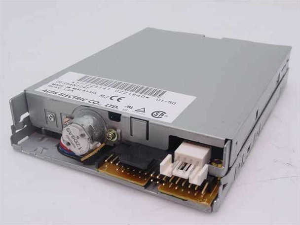 Alps Electric DF354N124F floppy drive – bottom view showing stepper motor, 34-pin IDC data connector, and 4-pin power connector