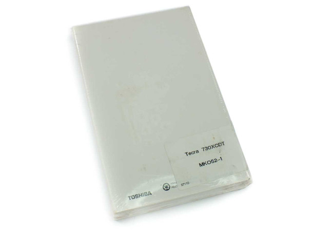 Toshiba Tecra 730XCDT User Guide back cover — MKO52-1 label visible, manual in original plastic wrap