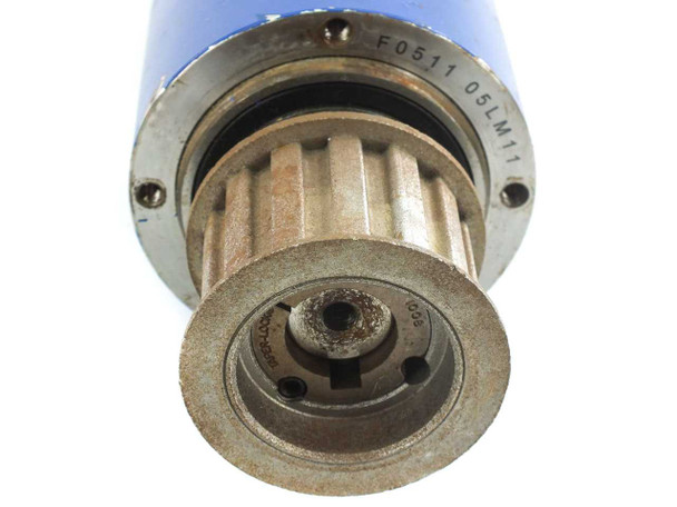 Wittenstein Alpha LP 090-M01-10 planetary gear reducer output flange and pulley hub — close-up with date code F0511 05LM1 visible