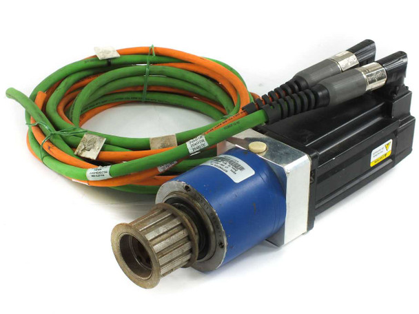 Allen-Bradley MPL-B330P-HK72AA servo motor with Wittenstein Alpha gear reducer and servo cables — full assembly front view