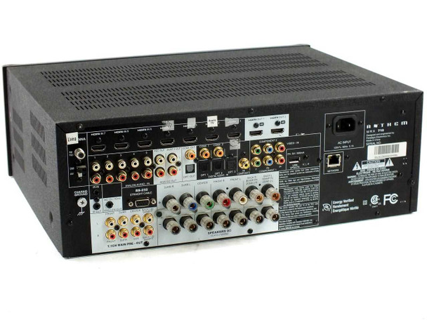 Anthem MRX 710 AV receiver full rear panel showing HDMI ports, speaker terminals, and RCA connections