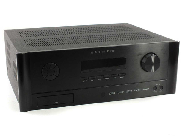 Anthem MRX 710 AV receiver front panel view showing display, input selector, and volume knob