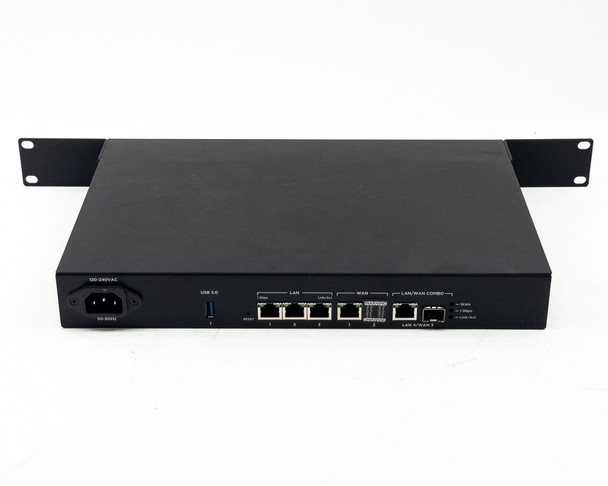 Araknis AN-310-RT-4L2W rear panel showing 4x Gigabit LAN ports, dual WAN ports, combo LAN/WAN port, and USB 3.0
