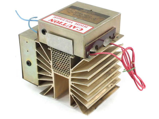 Control Systems Research 662F-22-031-00 Series 662 Power Control rear-right view showing finned heat sink fins, SCR module body, blue and red lead wires, and ventilation mesh