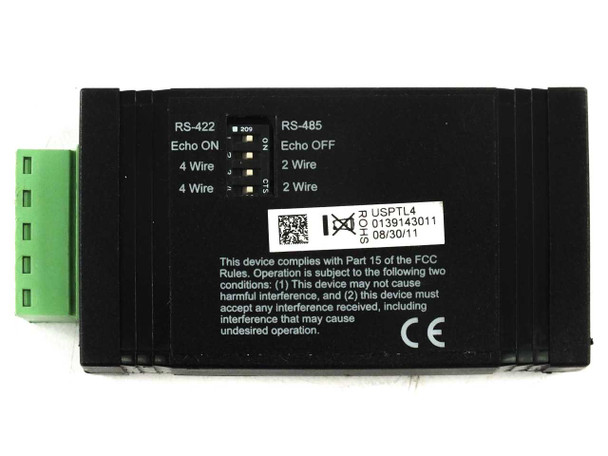 B&B Electronics USPTL4 — rear label detail showing mode jumpers and CE/FCC markings