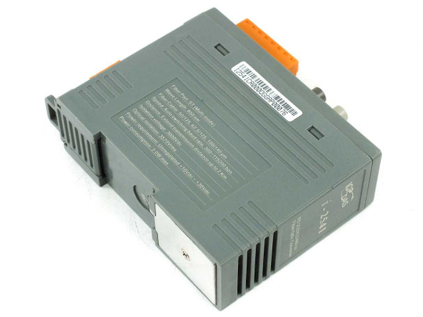 ICP DAS i-2541 fiber optic converter — rear label view showing specs and barcode sticker