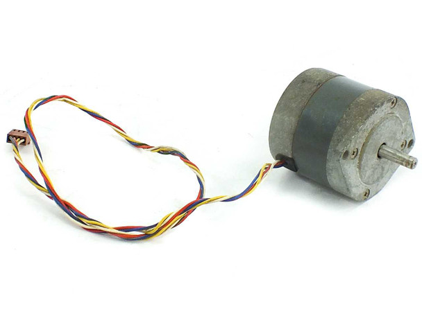 Molon MMS-23018-1 NEMA 23 stepper motor side view showing shaft end and full wire harness length