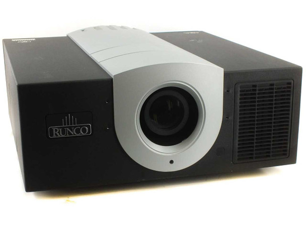 Runco CL-810 Ultra DLP projector – front three-quarter view showing lens and Runco logo on black housing