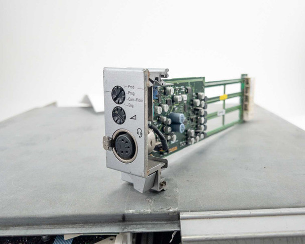 Grass Valley 8926 HD Audio/Intercom engineering intercom module removed – front panel with XLR-5 connector and Prod/Prog/Cam+Floor/Eng level controls