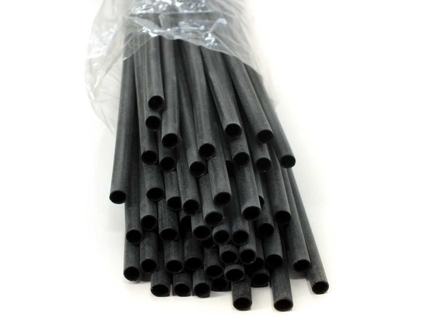 Close-up of black 3M EPS-300 dual-wall heat shrink tubing ends showing hollow cross-section