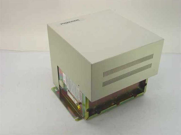 Premier 1224/2460 PBX telephone system chassis — front-left angle view showing beige enclosure with metal mounting bracket