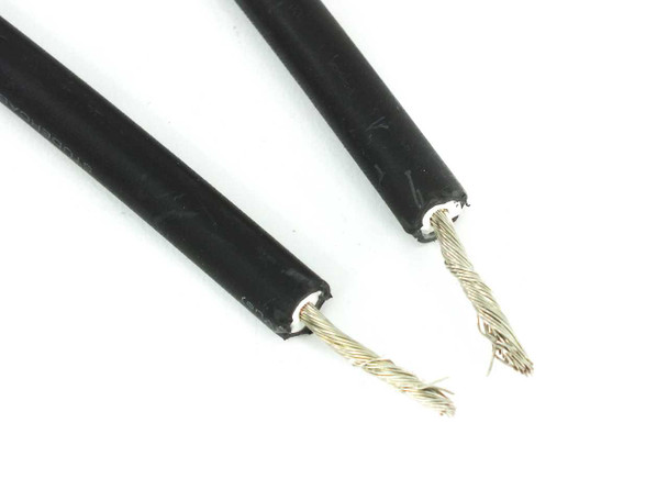 Both cable ends with conductor wire exposed showing stranded copper construction