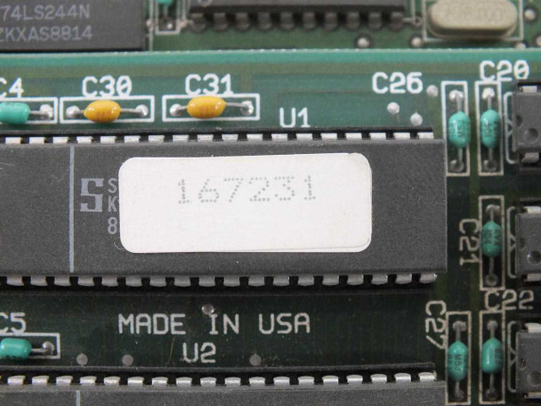 Close-up of chip label on Arnet Smartport board showing serial number 167231 and 'Made in USA' PCB marking