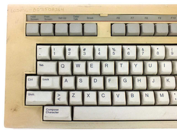 DEC LK201 keyboard upper-left section close-up showing function keys F1-F10, Hold Screen, Print Screen, Set-Up, Data/Talk, Break, and main alphanumeric keys