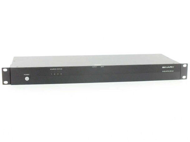 Binary B-520-MTRX-230-4X4 HDMI Matrix Switcher — front panel view showing power button, source status LEDs, and Binary branding on 1U rackmount chassis