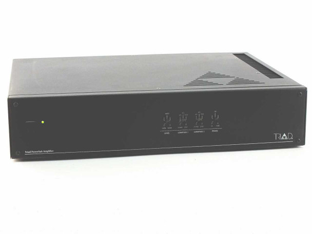 Triad Bronze PowerSub RackAmp 500W — front panel view showing power LED, rotary controls, and Triad logo on black chassis