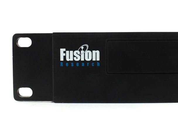 Fusion Research 1U rack server – close-up of front panel left side showing brand logo and optical drive slot