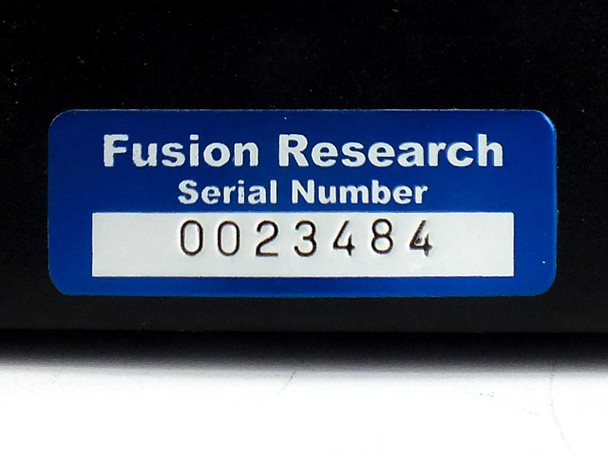 Fusion Research serial number label showing S/N 0023484