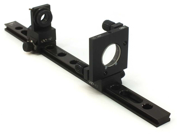 Newport MRL-12M Optical Rail w/ MM2-1A Kinematic Mirror Mount, MH-2P Lens Mount