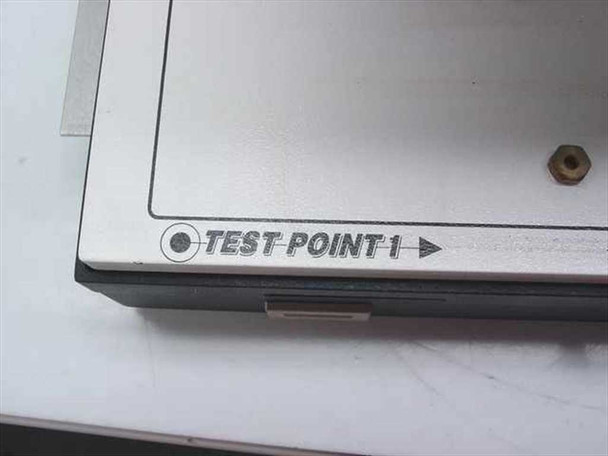 Test Point 1 logo close-up on aluminum frame of the 2003C Accuprobe semiconductor test probe fixture