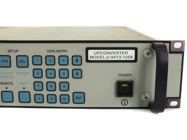 Miteq U-9473-125K C-Band Upconverter – right-side front panel detail showing data entry keypad and power button