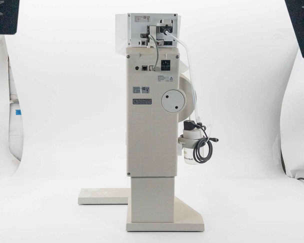 Buchi R-215 Rotavapor — left side/rear view showing power entry and label panel on column