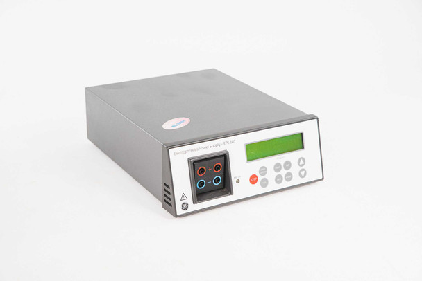 GE Healthcare EPS 601 Electrophoresis Power Supply — angled right-side view showing front panel and top housing