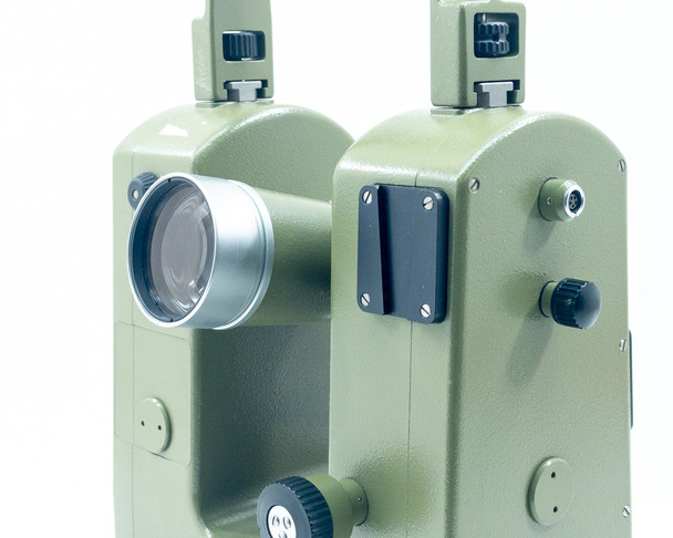 Kern E20 Theodolite upper right side view showing telescope eyepiece, knobs, and 6-pin power connector port