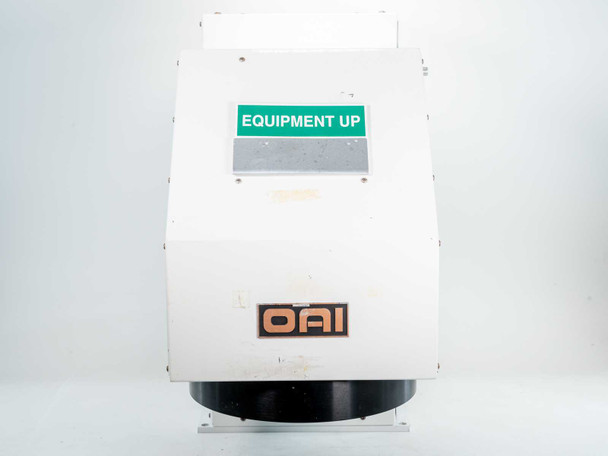 OAI 0130-041-04 UV exposure housing – straight front view showing OAI logo, Equipment Up indicator panel, and circular black aperture opening