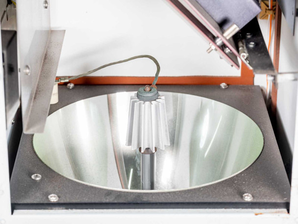 OAI 0130-041-04 – close-up of reflector bowl, UV lamp assembly with leads, and lower chamber interior