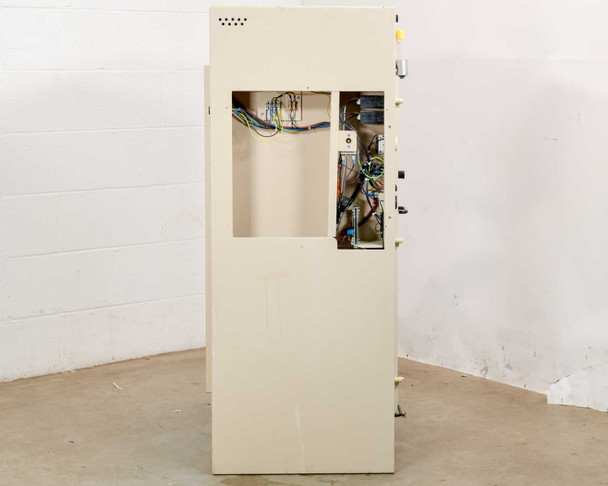 Grumbach incubator rear view showing open internal wiring cavity with multi-color wiring harness and mounted electrical components