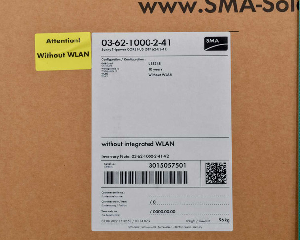 SMA STP 62-US-41 62KW Tripower CORE1-US Free-Standing PV Inverter - New In Box