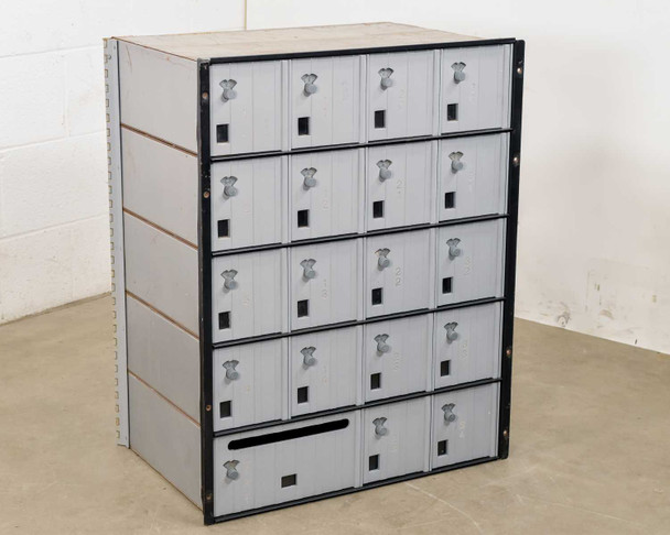 Salsbury 3620 single mailbox unit front view – 20 Type A doors with combination locks and mail drop slot at bottom