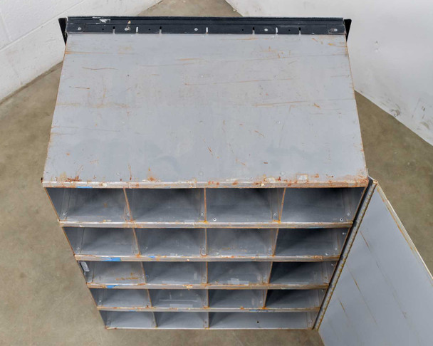 Salsbury 3620 mailbox top-down view – top surface showing surface rust and wear on unit frame