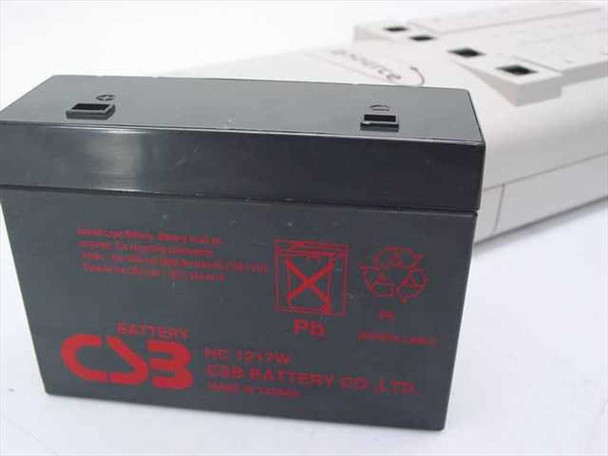 CSB HC1217W 12V sealed lead-acid battery shown alongside the Belkin F5C500 UPS as a compatible battery reference — battery not included