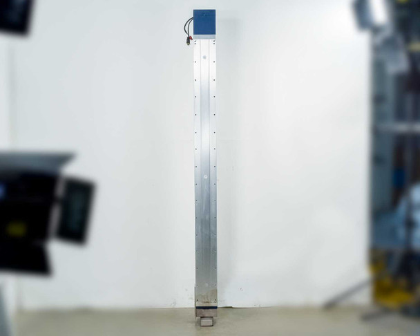 Adept Technology L12 Python Linear Module full length rear view showing aluminum extrusion body and blue motor housing at top